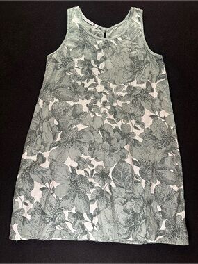 Cristina Vergani Linen Blend Sleeveless Floral Midi Dress in Sage Green